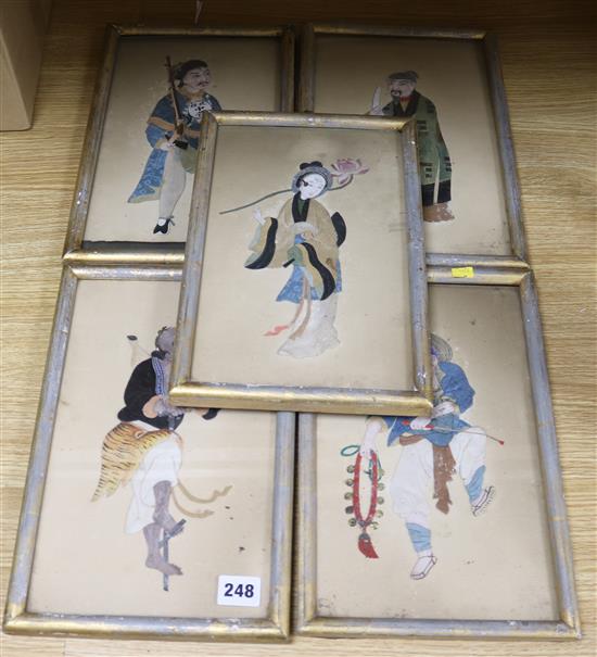 A set of five Chinese embroidered silk pictures of figures